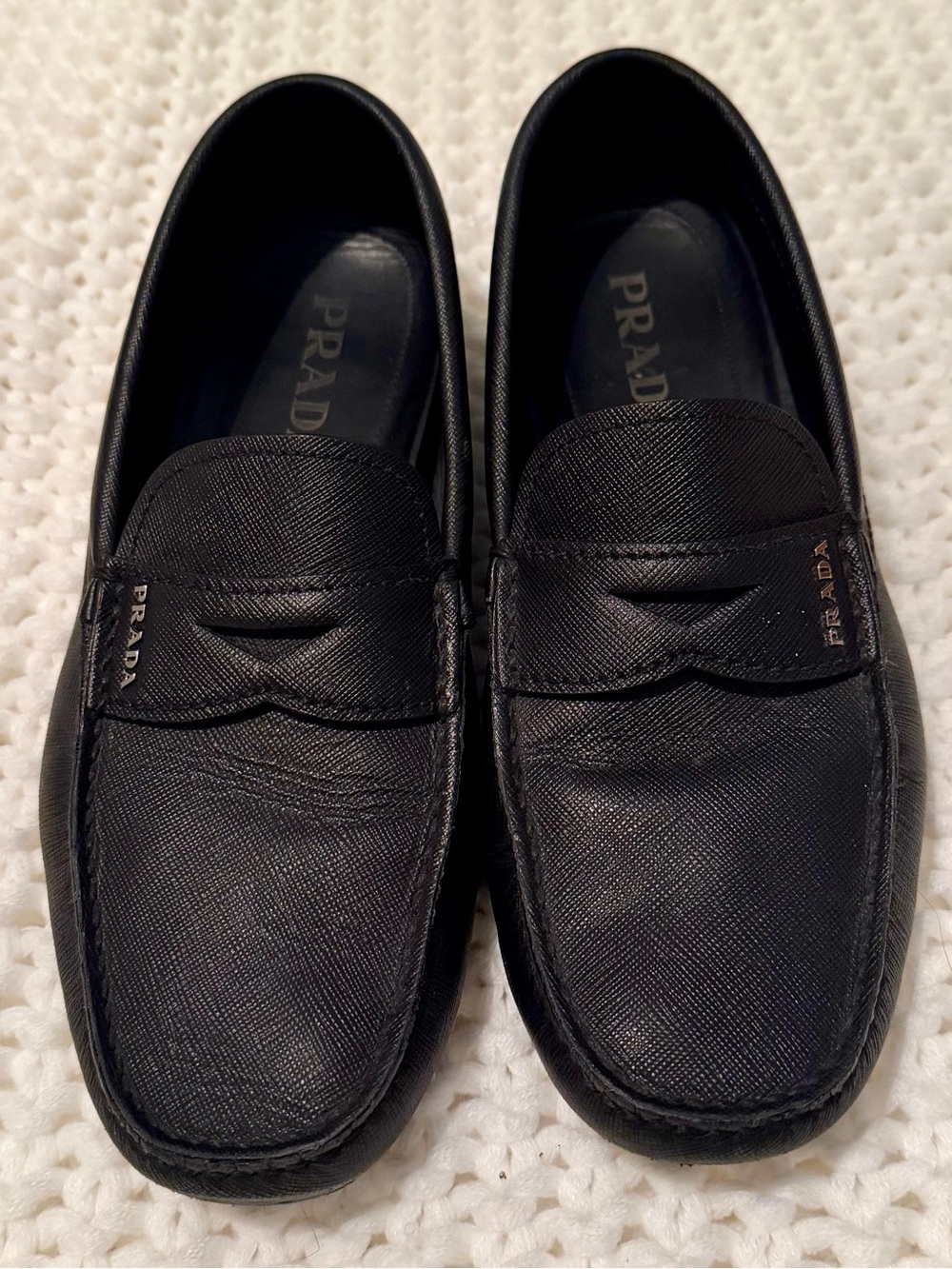 Prada Black Saffiano Leather Penny Loafers